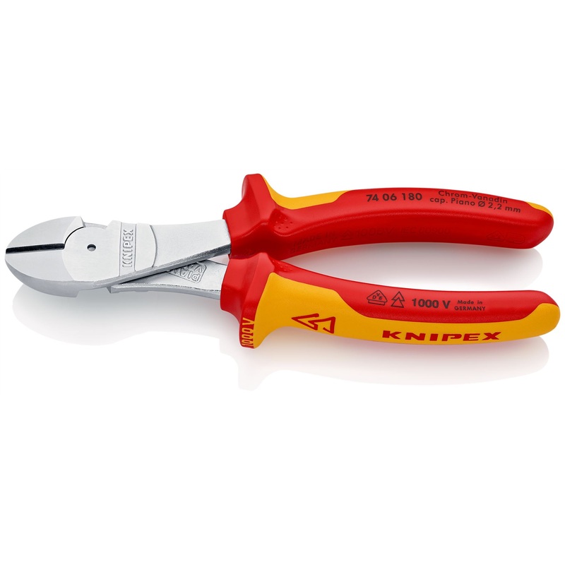 KNIPEX Diagonal Cutting Pliers High Leverage Side Cutters 180mm VDE Multi Component Grips 74 06 180 SB