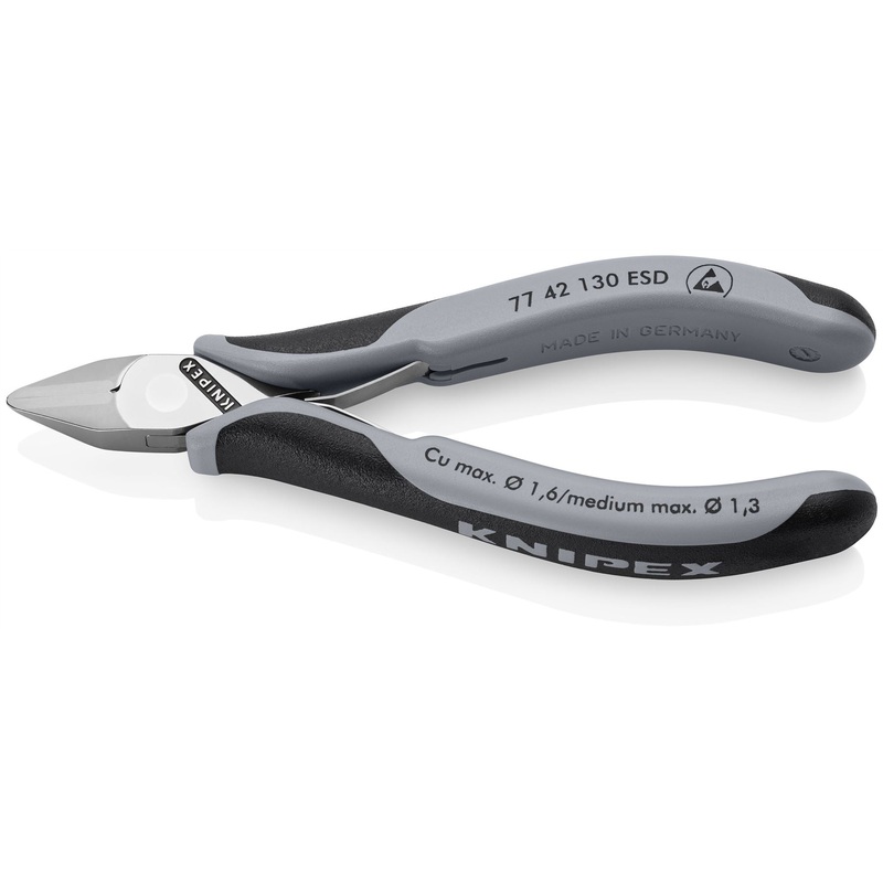 KNIPEX Electronics Diagonal Cutter Pliers Pointed Head without Bevel 130mm Multi Component Grips 77 42 130 ESD