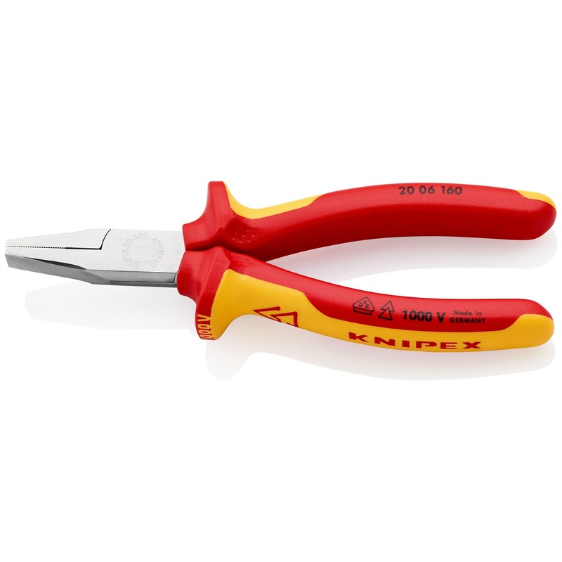 KNIPEX Flat Nose Pliers 160mm VDE Chrome Multi Component Grips 20 06 160
