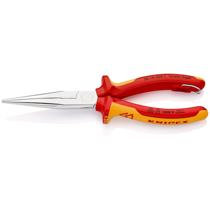 KNIPEX Snipe Nose Side Cutting Pliers Stork Beak Plier 200mm VDE Chrome with Tether Point 26 16 200 T BK