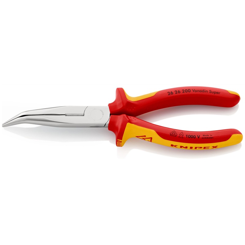 KNIPEX Snipe Nose Side Cutting Pliers Stork Beak Plier Bent Nose 200mm VDE Chrome Multi Component Grips 26 26 200
