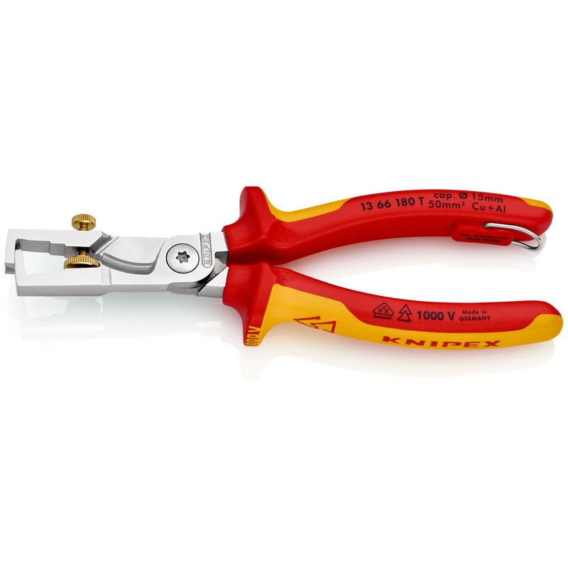 Knipex StriX Insulation Strippers with Cable Shears 180mm VDE Tested 1000V with Tether Point 13 66 180 T