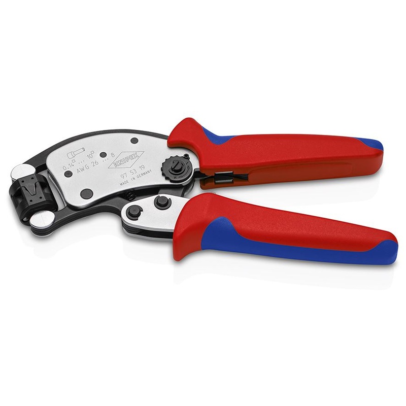 KNIPEX Twistor T Self Adjusting Crimping Pliers Wire Ferrules Rotatable Die Head 0.14-10mm 200mm Multi Component Grips 97 53 19