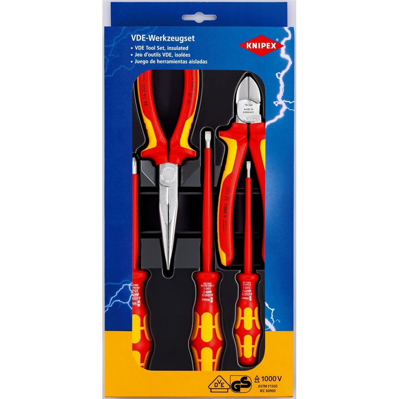 KNIPEX VDE Screwdriver Plier Set 5 Pieces Snipe Nose Side Cutters and Wera Screwdrivers 00 20 13