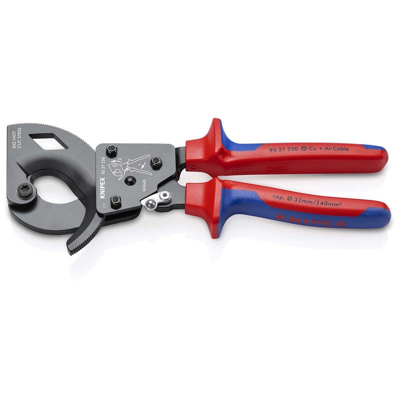 KNIPEX Cable Cutter Ratchet Action 32mm Diameter Cutting Capacity 250mm Multi Component Grips 95 31 250