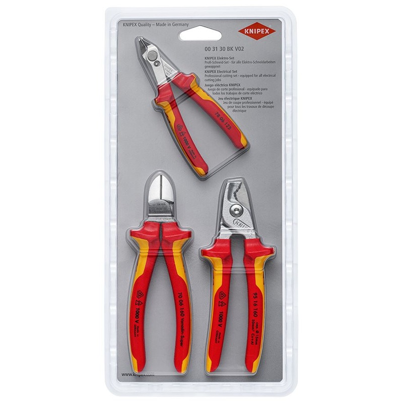 KNIPEX Electrical Cutting Pliers Set VDE for Electricians 3 Pieces 00 31 30 BK V02