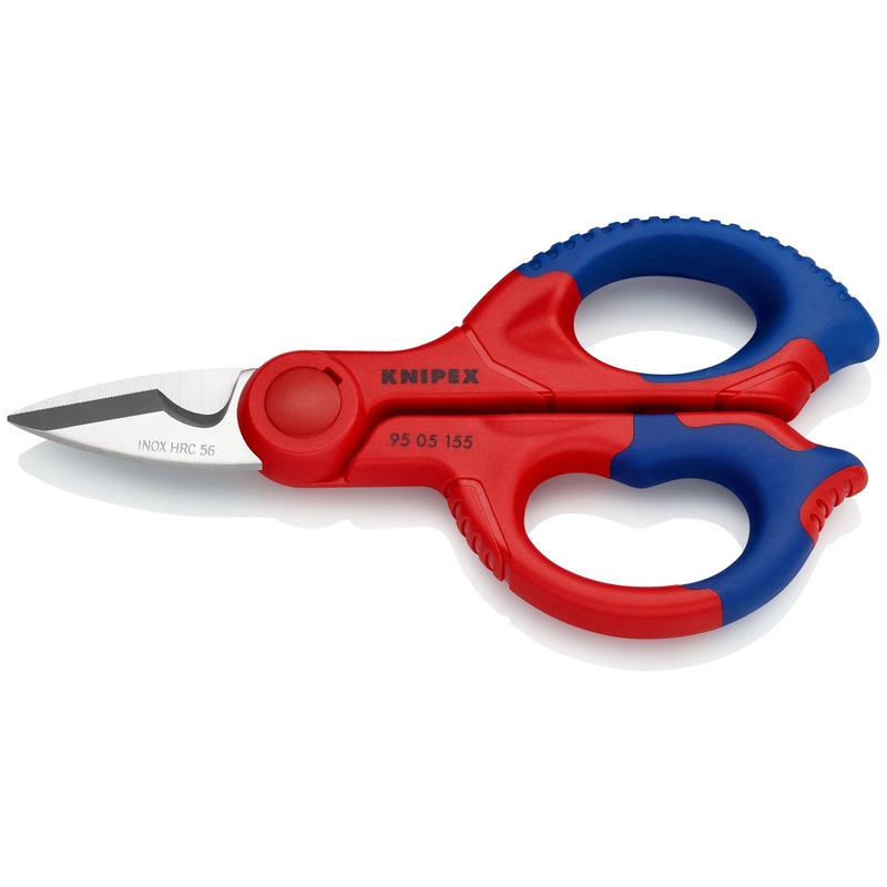 KNIPEX Electricians Shears Scissors with Plastic Belt Pouch 155mm Multi Component Grips 95 05 155 SB
