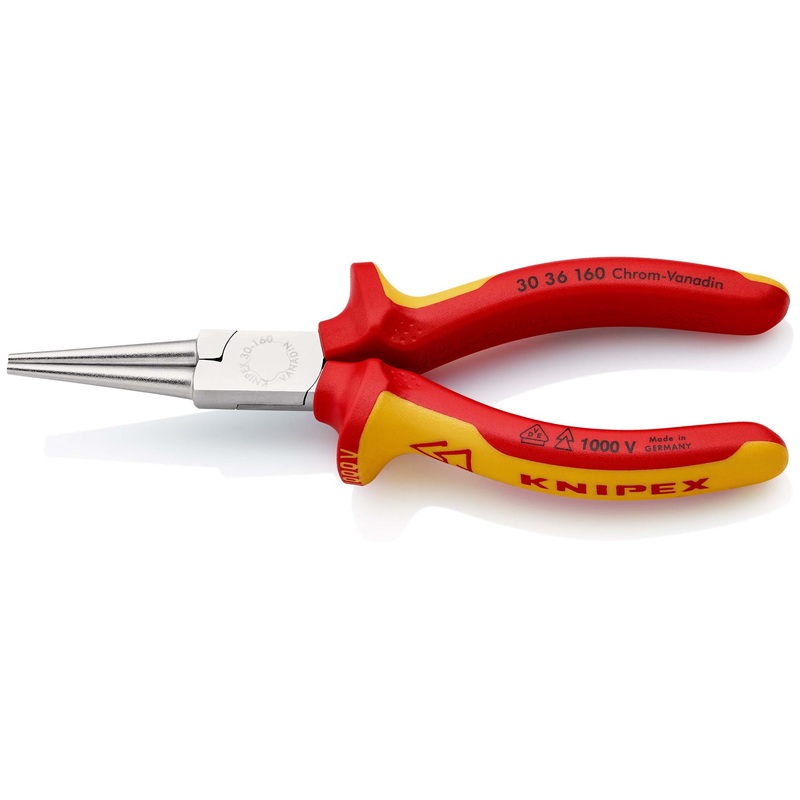 KNIPEX Long Nose Pliers Heavy Duty Wear Resisting 160mm VDE Chrome Multi Component Grips 30 36 160
