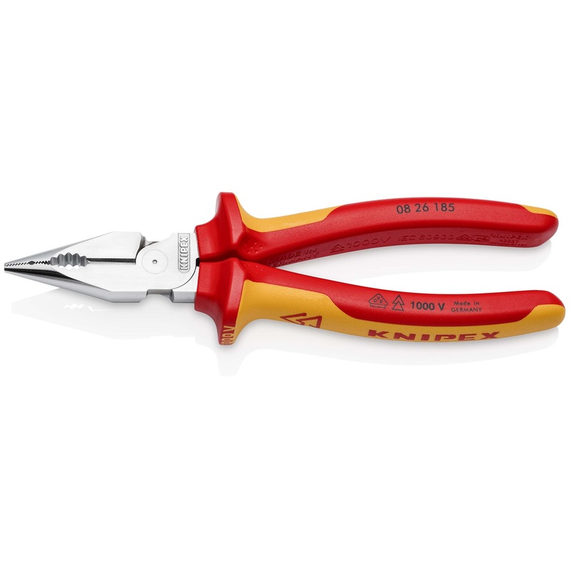 KNIPEX Needle Nose Combination Pliers 185mm VDE Chrome Multi Component Grips 08 26 185 SB