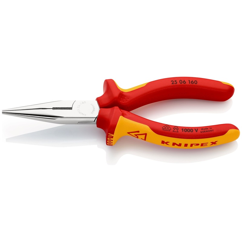 KNIPEX Snipe Nose Side Cutting Pliers Radio Plier 160mm VDE Chrome Multi Component Grips 25 06 160