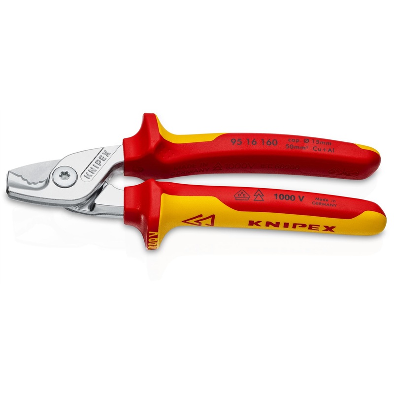 KNIPEX StepCut Cable Shears Cutting Pliers 15mm Capacity 160mm Chrome VDE Insulated Multi Component Grips 95 16 160 SB