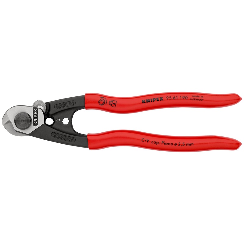 KNIPEX Wire Rope Cutter Forged 190mm Plastic Coated Handles 95 61 190 SB