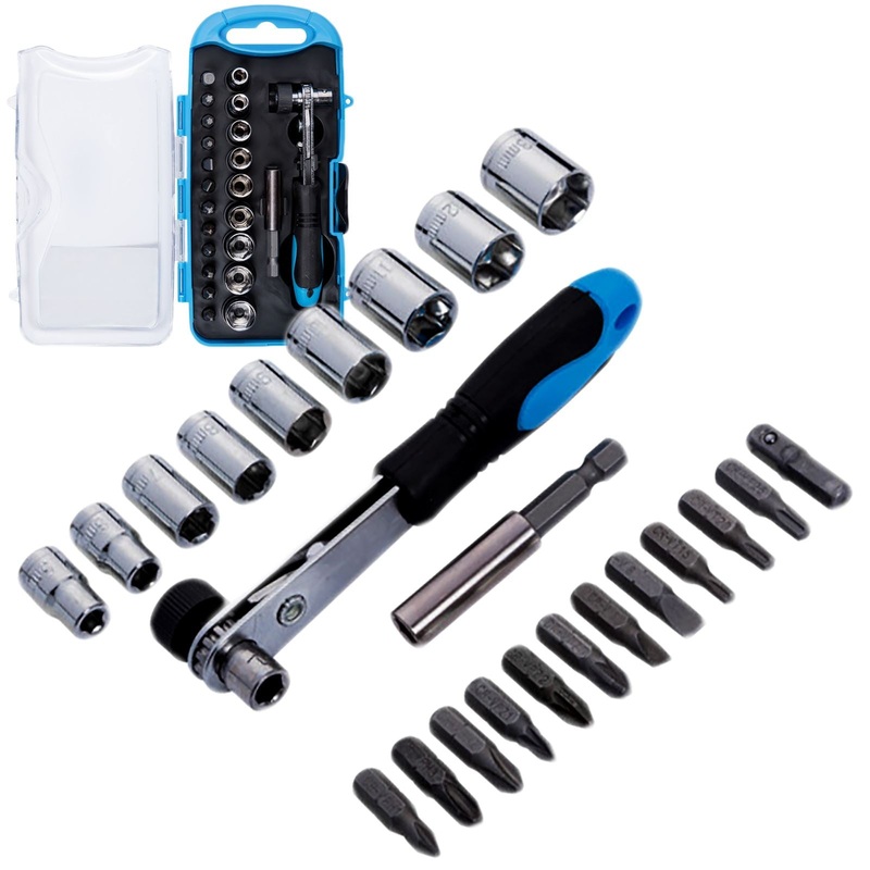 BlueSpot 23 Piece Offset Ratchet Handle Bit and Socket Set in Case