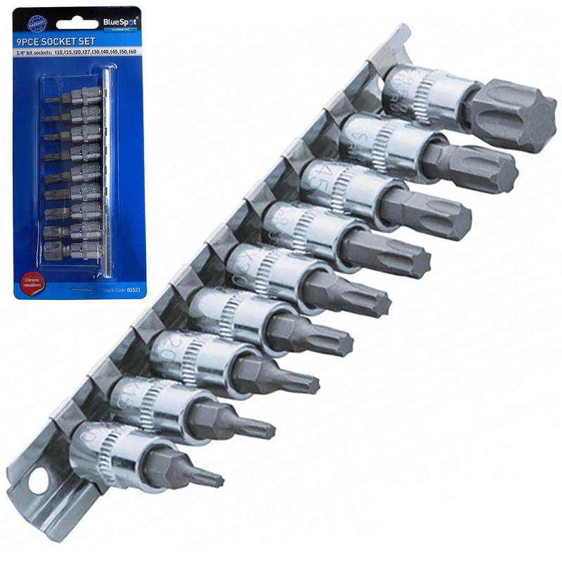 BlueSpot Torx Bit Socket Set 1/4" Drive 9 Piece T10-T60