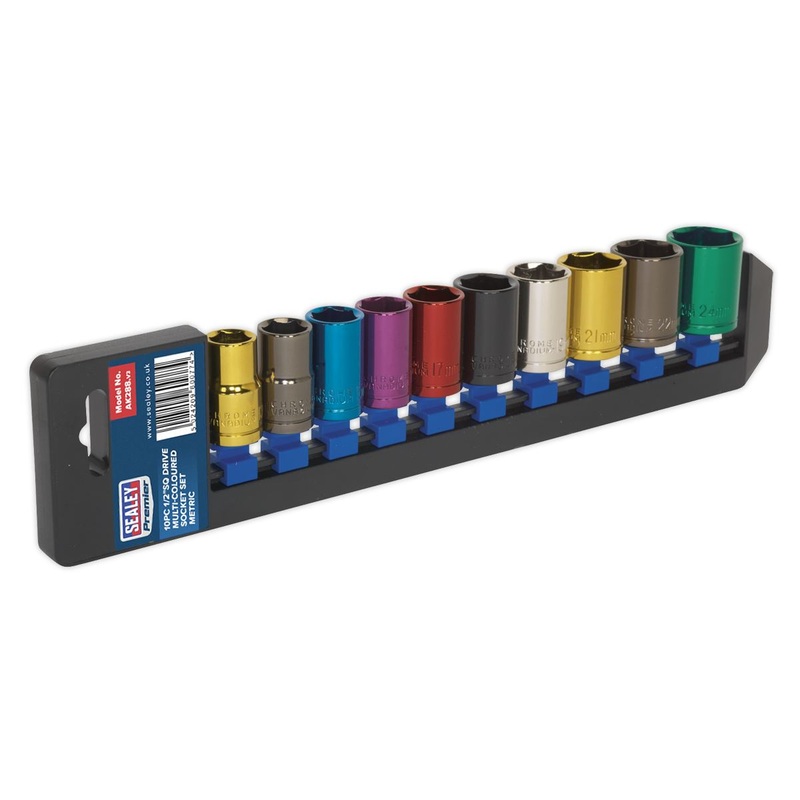 Sealey 10 Piece 1/2" Drive Coloured Socket Set 13-24mm WallDrive