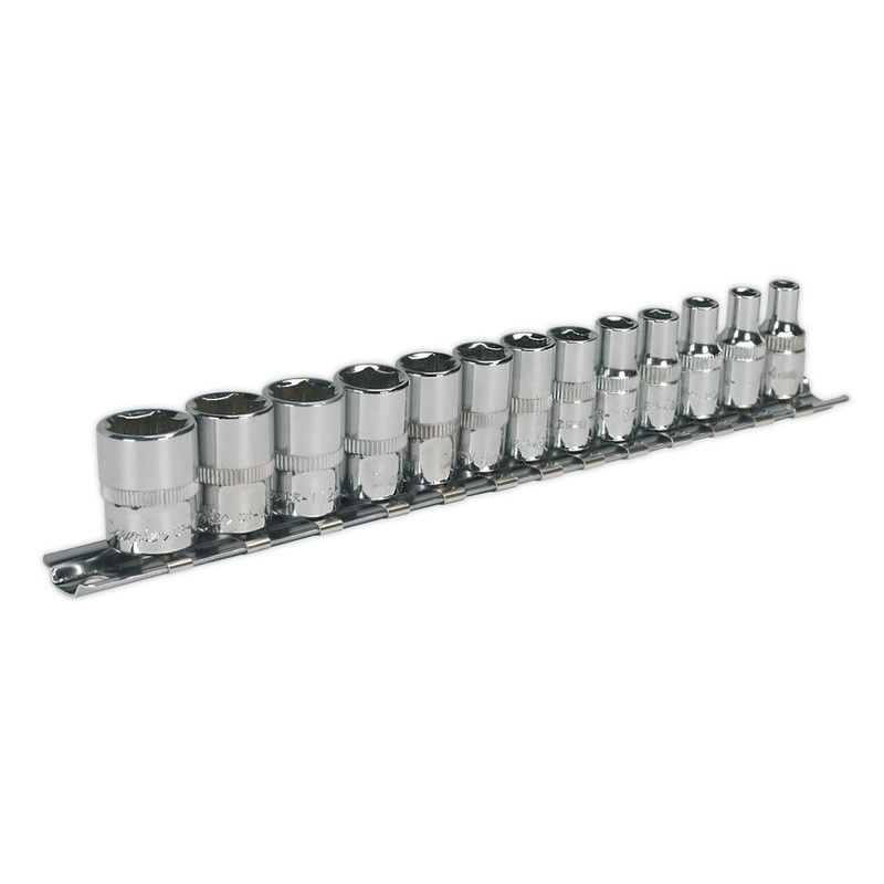 Sealey 13 Piece 1/4" Drive WallDrive Socket Set 4-14mm Chrome Finish Socket Rail