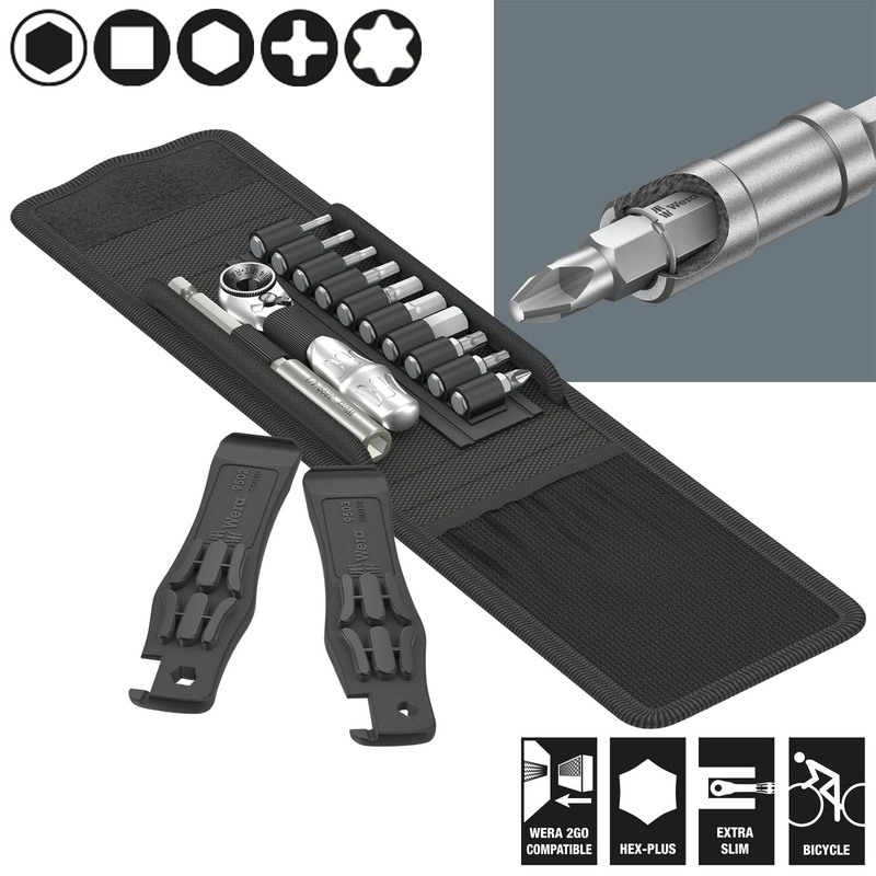 Wera Bicycle Set 1 14 Piece Tyre Levers 1/4" Hex Ratchet and Screwdriver Bits