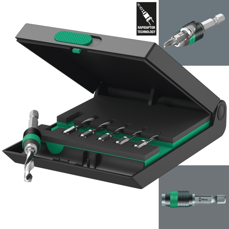 Wera Combination Drill Bit Tap Set HSS 7 Piece 847/7 with Rapidaptor Bit Holder
