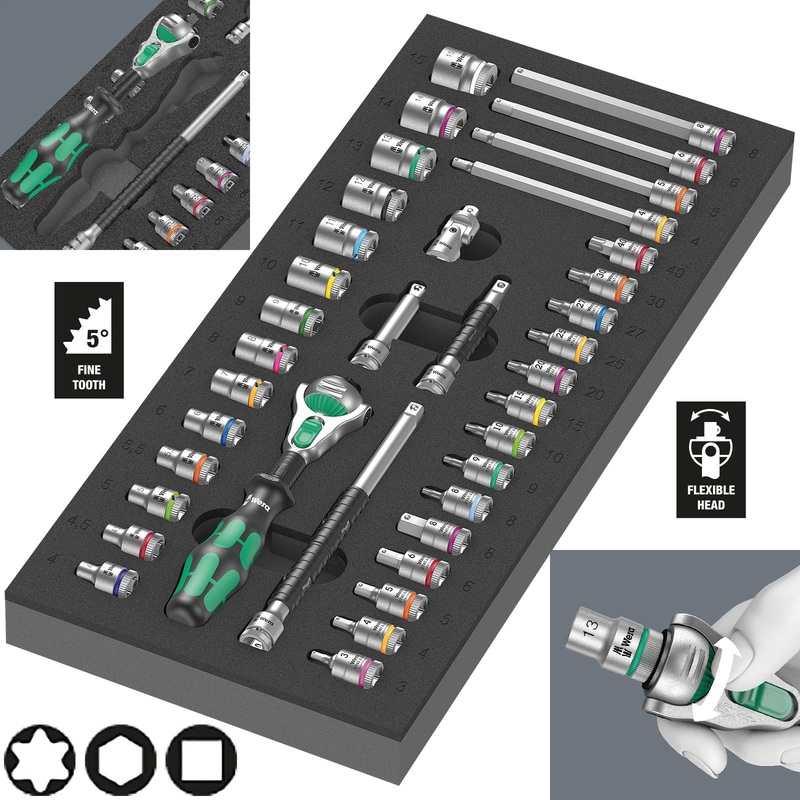 Wera Foam Insert 8000 A Zyklop 1/4" Drive Ratchet Set 1 9720 37 Pieces