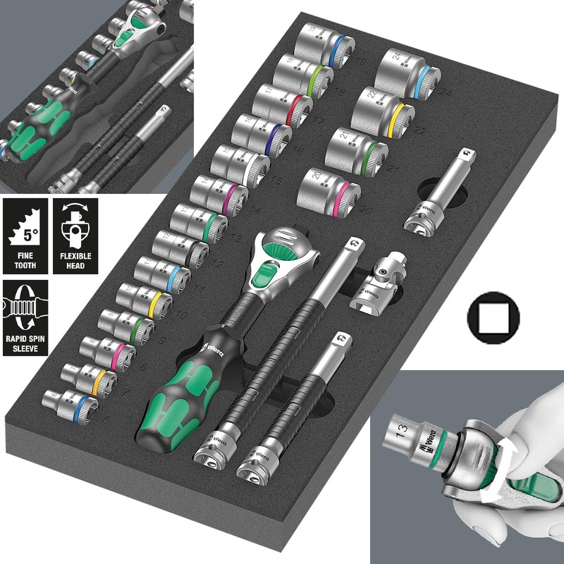 Wera Foam Insert 8000 B Zyklop 3/8" Drive Ratchet Set 1 9721 23 Pieces