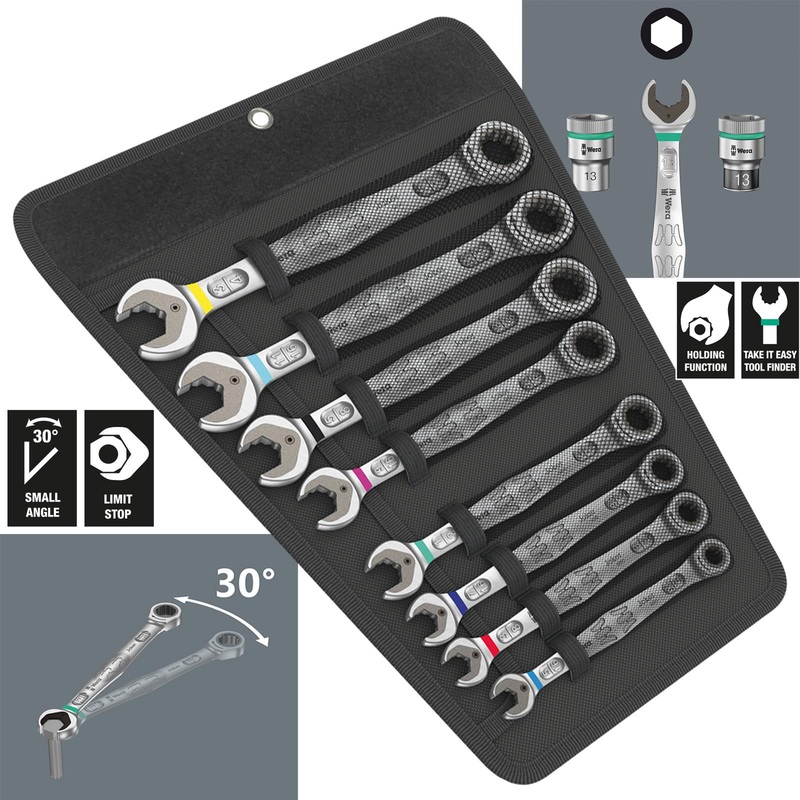 Wera Ratchet Combination Spanner Set 8 Piece 6000 Joker 8 Set 1 Imperial in Pouch 5/16"-3/4
