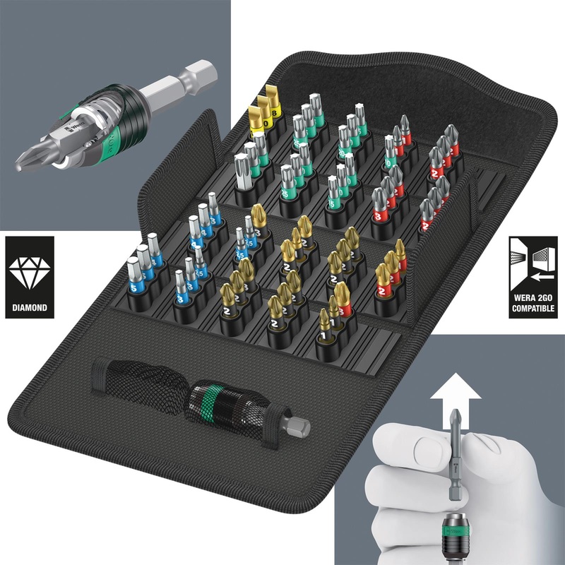 Wera Screwdriver Bit Set 61 Piece Bit Safe 61 BiTorsion 1 with Rapidaptor Bit Holder