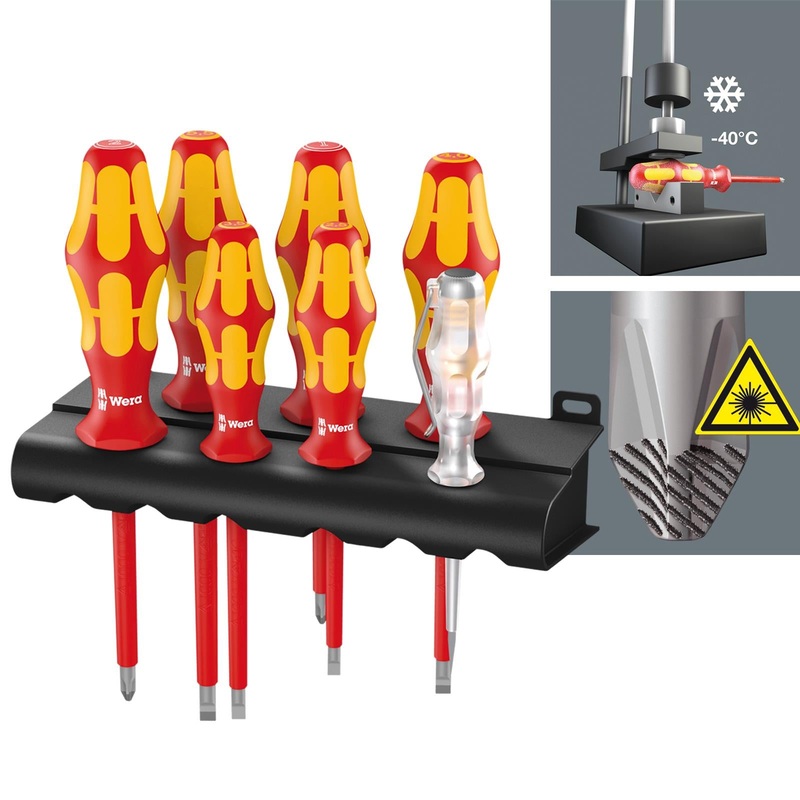 Wera Screwdriver Set Rack VDE 7 Piece 160 i/7 Kraftform Plus Series 100 Voltage Tester Slotted Phillips