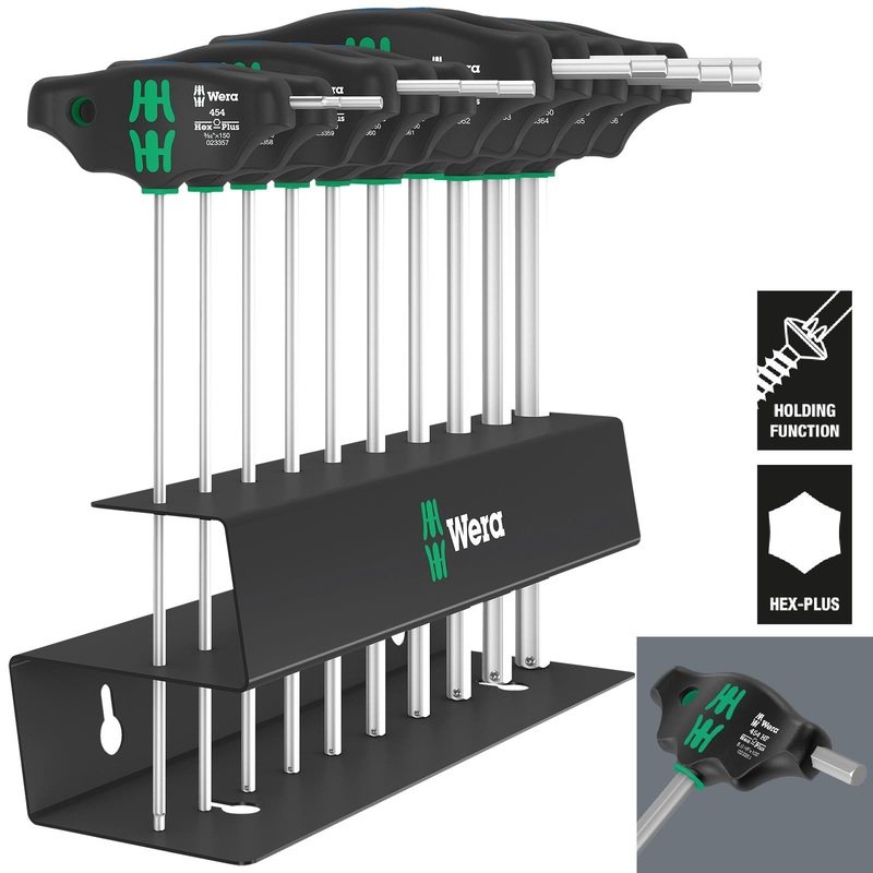 Wera Screwdriver Set T-Handle Hex Plus with Holding Function Metal Rack 10 Piece 454/10 HF Set Imperial 2