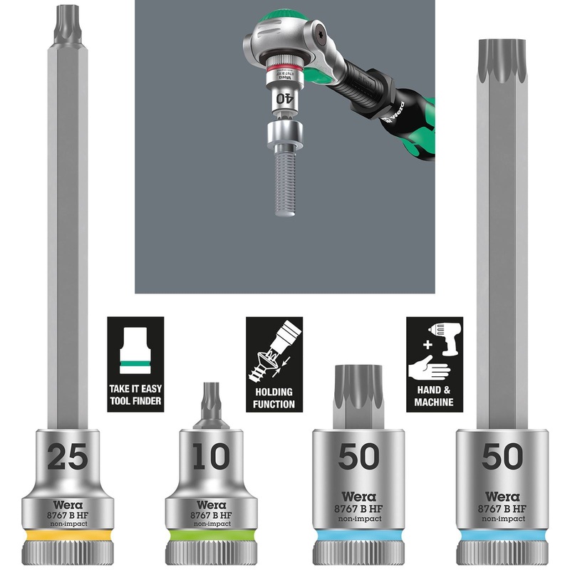Wera Socket Bit TORX HF 3/8" Drive Zyklop Socket Bits with Holding Function 8767 B TX10-TX50