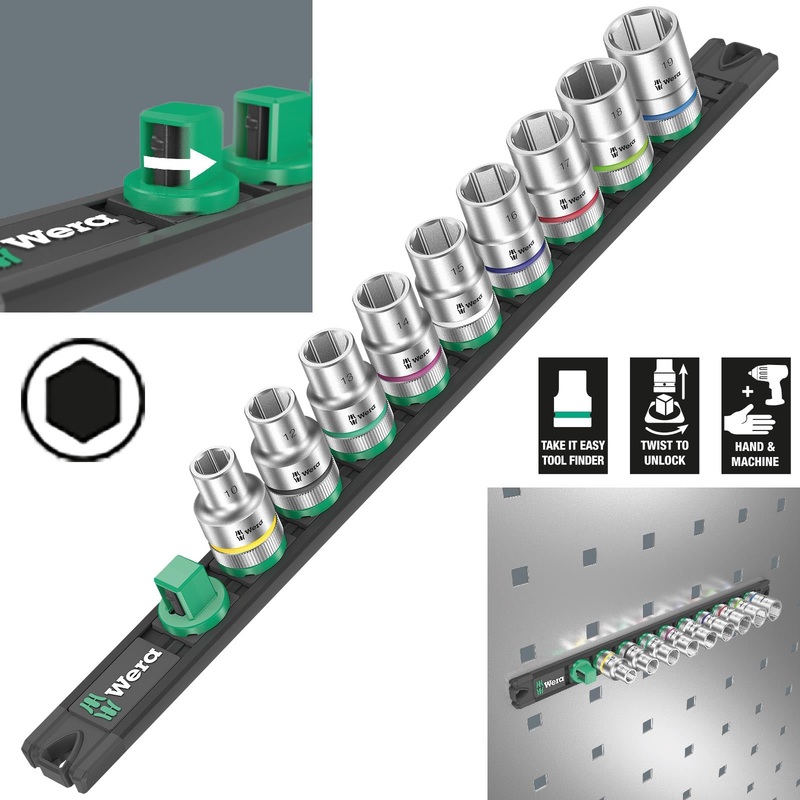 Wera Socket Set 1/2" Drive on Magnetic Socket Rail C 4 Zyklop 9 Pieces Metric 10-19mm