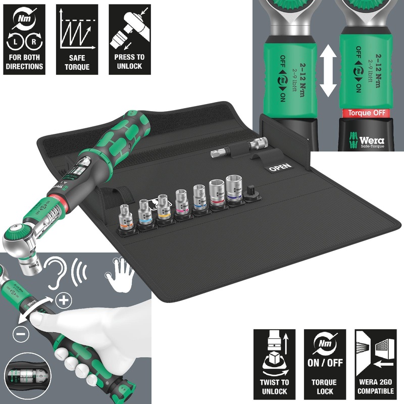 Wera Torque Wrench Safe-Torque A 1 Imperial Set 1 1/4" Drive 2-12 Nm 10 Pieces Reversible