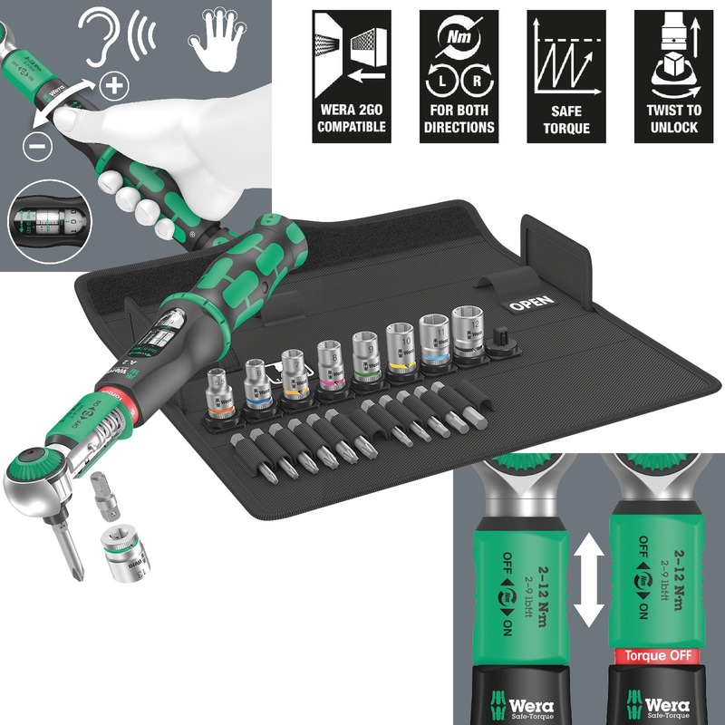 Wera Torque Wrench Safe-Torque A 2 Set 1 1/4" Hex Drive 2-12 Nm 23 Pieces Reversible