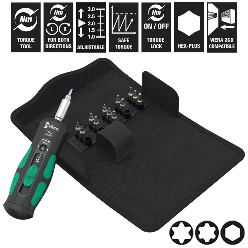 Wera Torque Wrench Screwdriver Set 1/4" Hex 1-3 Nm 7510/14 Kraftform Safe Torque Speed Tool Set for Carbide Inserts 14 Pieces