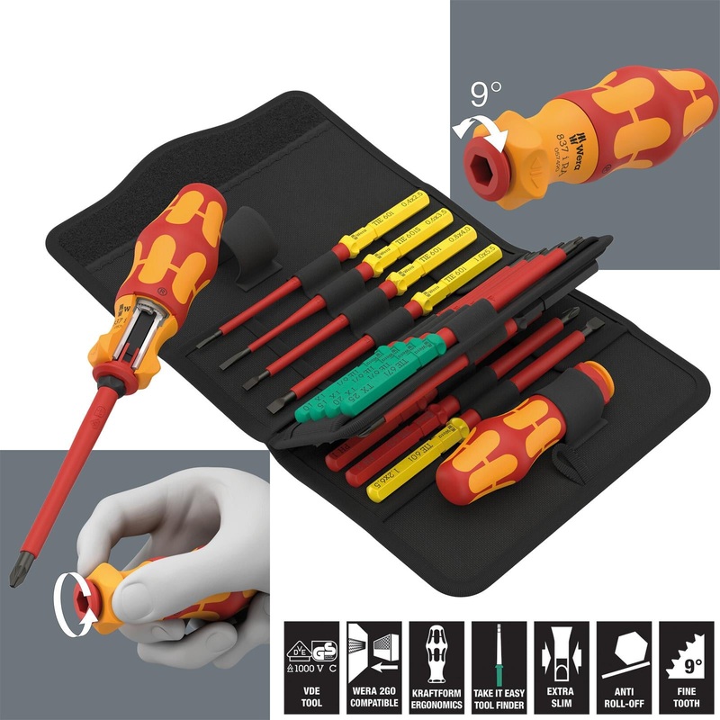 Wera VDE Ratchet Screwdriver Set Take It Easy Kraftform Kompakt KK VDE 17 RA 1 17 Pieces PH PZ PZ/S TX SL