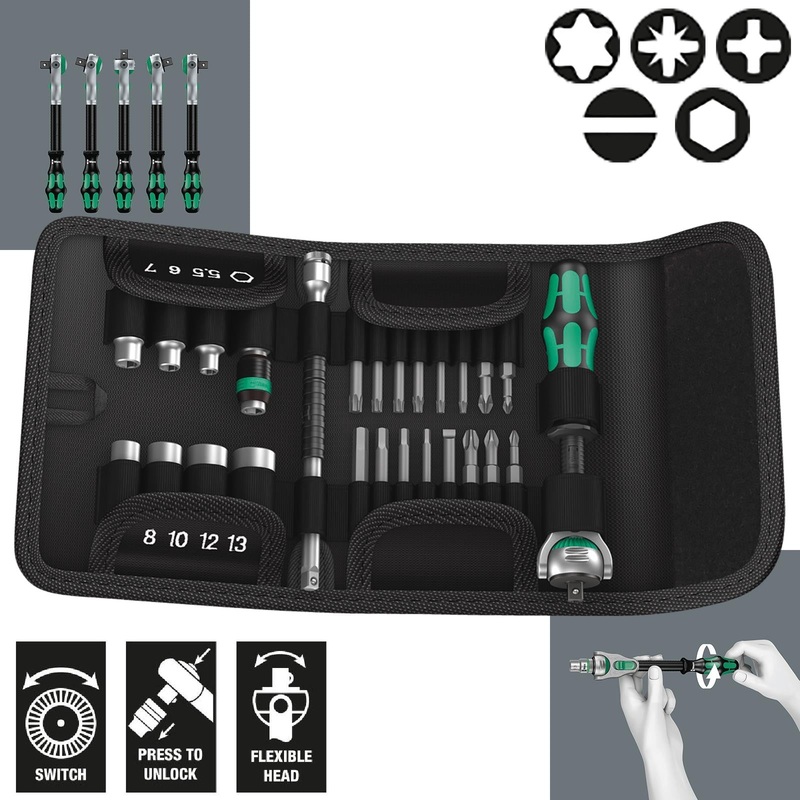 Wera Zyklop Speed Ratchet Socket and Screwdriver Bit Set 1/4" Drive 26 Pieces Kraftform Kompakt