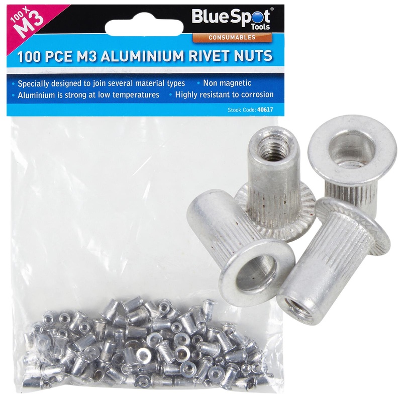 BlueSpot Aluminium Rivet Nuts M3 100 Piece Rivnuts