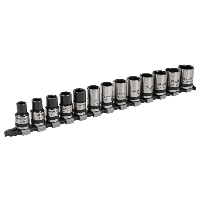 Sealey Premier Socket Set 13pc 1/2"Sq Drive Lock-On 6pt Metric - Black Series
