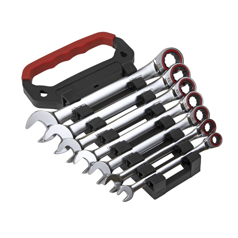 Sealey Ratchet Combination Spanner Set 7 Piece 8-19mm 100 Tooth Premier