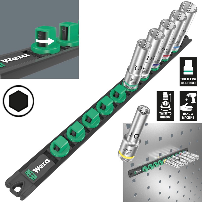 Wera Socket Set 1/2" Drive on Magnetic Socket Rail C Deep 1 Zyklop 6 Pieces Metric 10-19mm