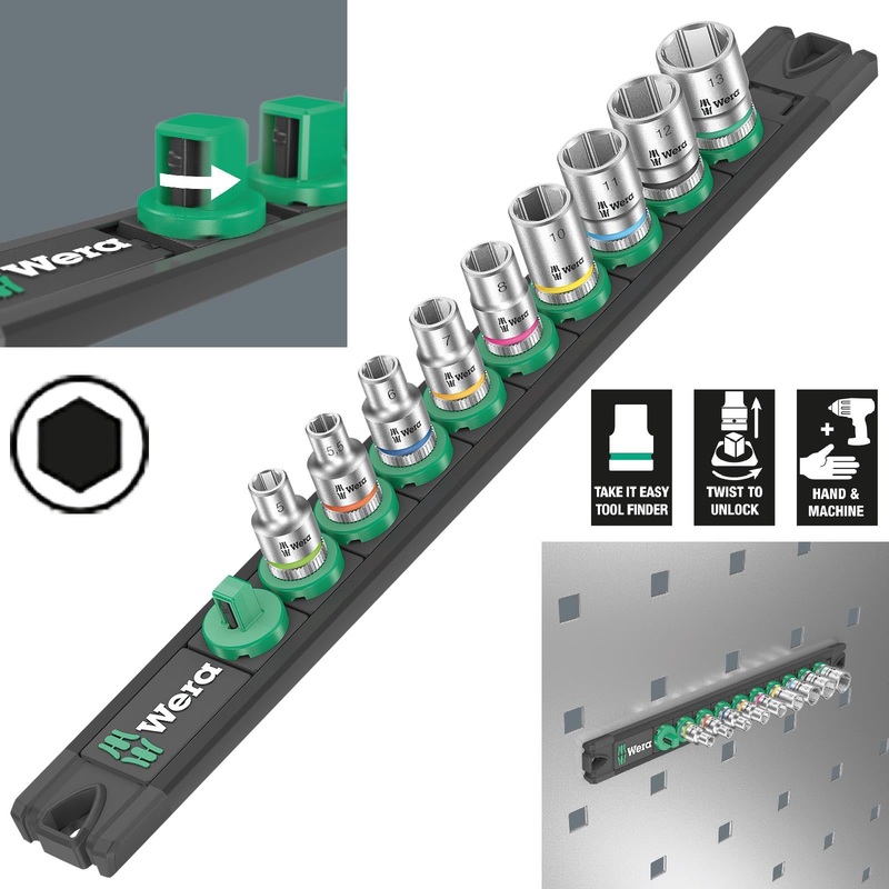 Wera Socket Set 1/4" Drive on Magnetic Socket Rail A 4 Zyklop 9 Pieces Metric 5-13mm