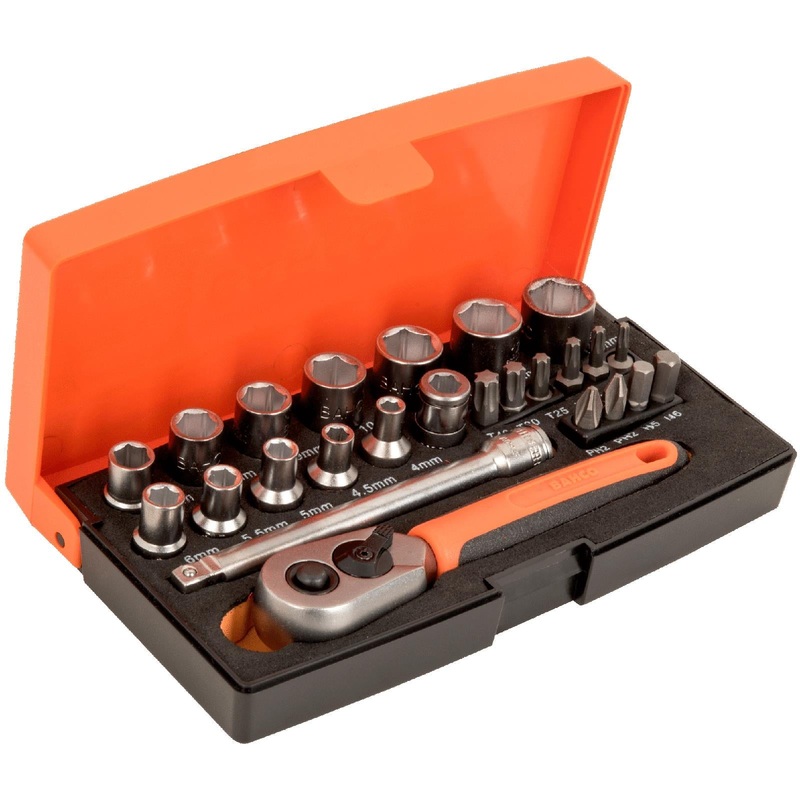 Bahco Ratchet Socket Bit Set 1/4" Phillips Hex Torx 4-13mm 25 Piece