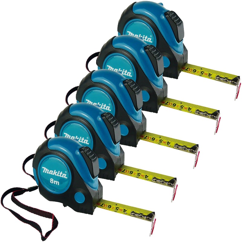 Makita Tape Measure 8m Metric Imperial Auto Lock Magnetic Hook End 5 Pack