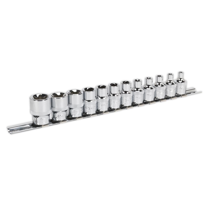Sealey 12 Piece 3/8" Drive E4-E20 Trx-Star Socket Set on Socket Rail Torx