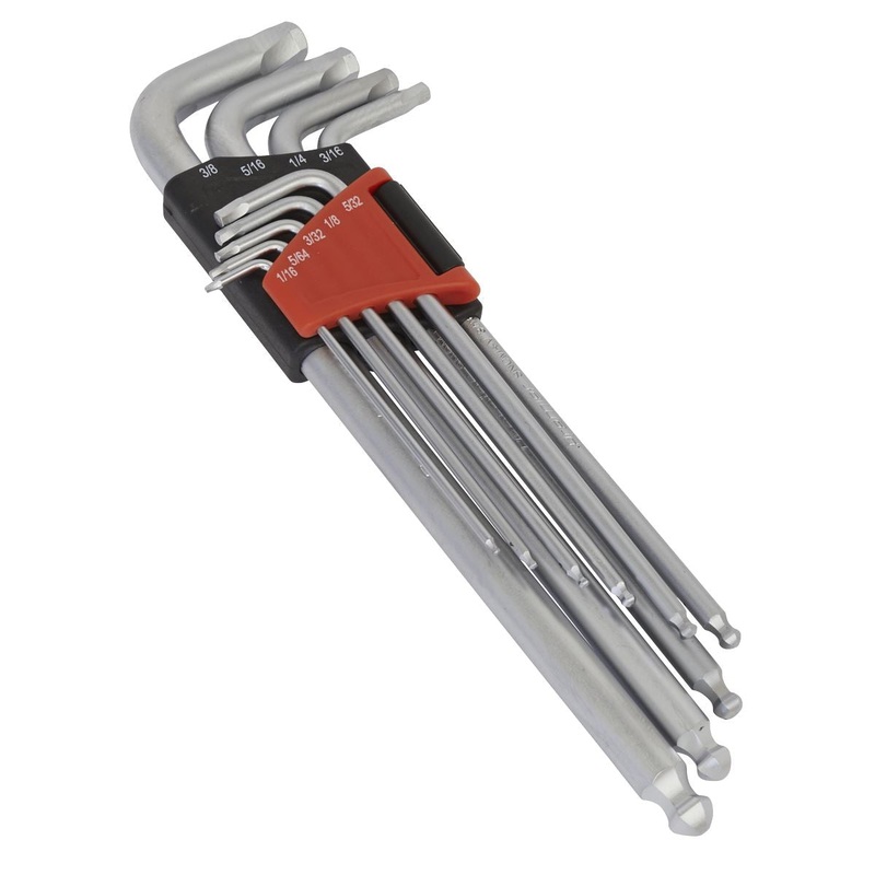 Sealey Ball End Hex Key Set Lock On 9 Piece 1/16"-3/8" Imperial Premier