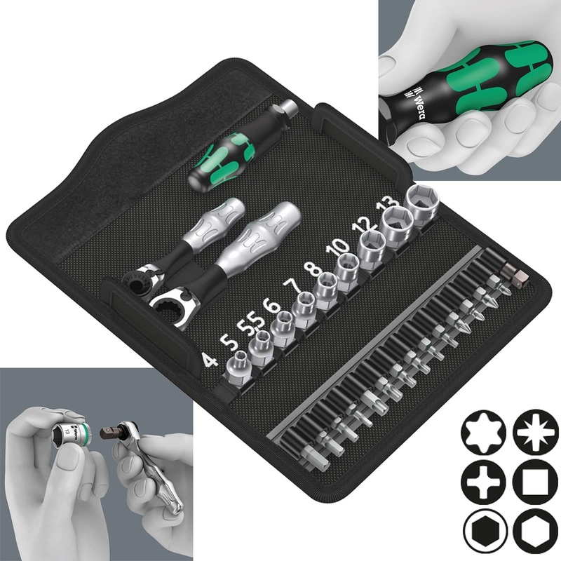 Wera Screwdriver Bit and Socket Set 27 Piece Kraftform Kompakt Zyklop Mini 2 1/4" Hex 1/4" Square Drive