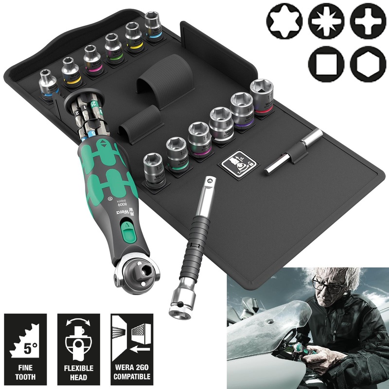 Wera Screwdriver Set 8009 Zyklop Pocket Set 3 Sockets and Bit Kit in Case 27 Pieces