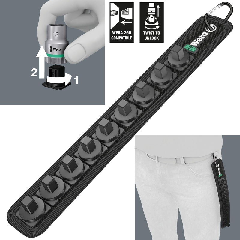 Wera Socket Rail B 3/8" Drive Textile Belt with Carabiner 9 Location Twist to Unlock Unloaded