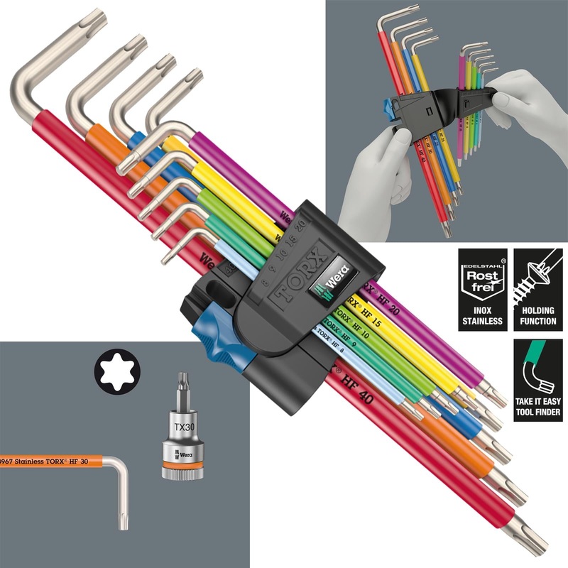 Wera Torx Key Set 3967/9 TX SXL Multicolour HF Stainless Steel 1 L-Key Holding Function 9 Piece T8-T40