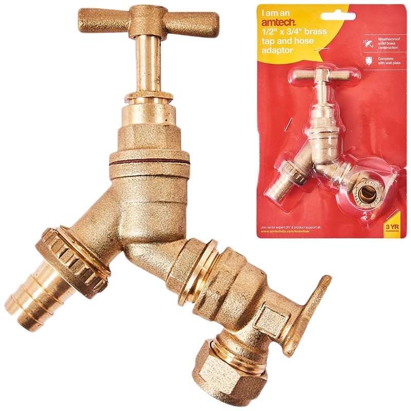 Amtech Outside Brass Tap and Hose Adaptor 1/2" x 3/4