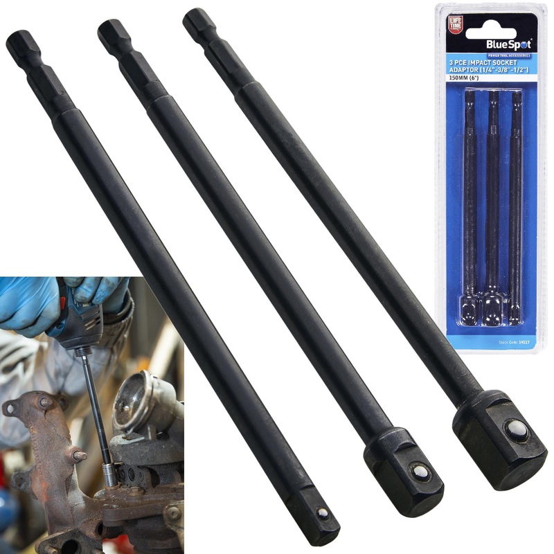 BlueSpot Impact Socket Adaptor Set 150mm 1/4" 3/8" 1/2" Drive 3 Piece